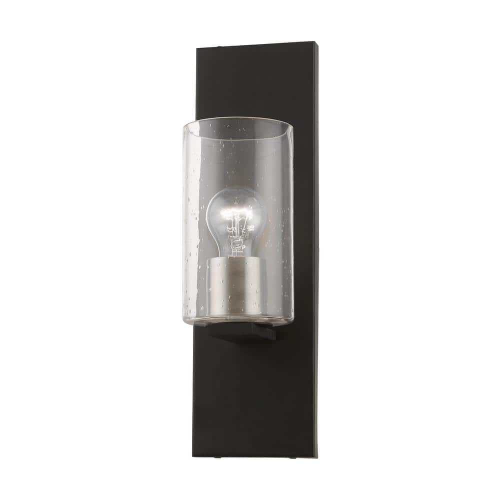 Black and Brushed Nickel 1-Light Sconce with Clear Seeded Glass