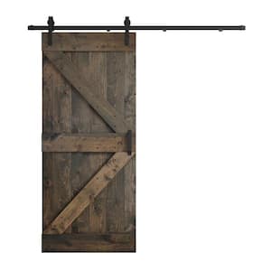 K Series 36 in. x 84 in. Aged Barrel DIY Knotty Pine Wood Sliding Barn Door with Hardware Kit