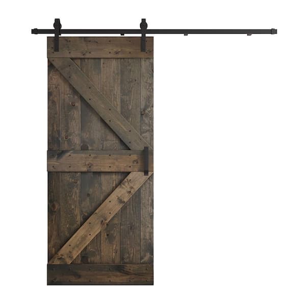 COAST SEQUOIA INC K Series 36 in. x 84 in. Aged Barrel DIY Knotty Pine Wood Sliding Barn Door with Hardware Kit