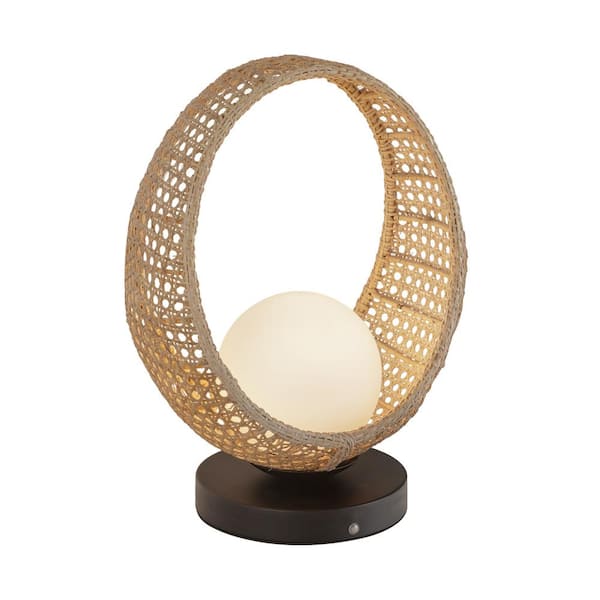 KUZCO Lanai 16 in. 1-Light 5-Watt Black/Opal Glass Integrated LED Modern Table Lamp