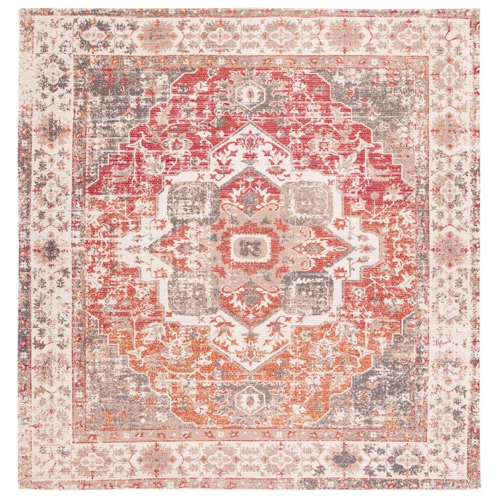 Saffron 6 ft. x 6 ft. Beige/Red Distressed Medallion Border Square Area Rug price history on PriceWatchPro