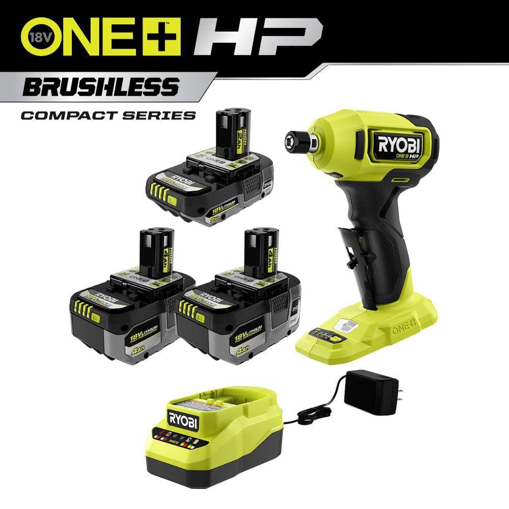 ONE+ HP 18V Brushless Cordless Compact 1/4 in. Right Angle Grinder Kit w/(2)4.0Ah Batteries, (1)2.0Ah Battery, Charger -  RYOBI, PSBDG01K3SB