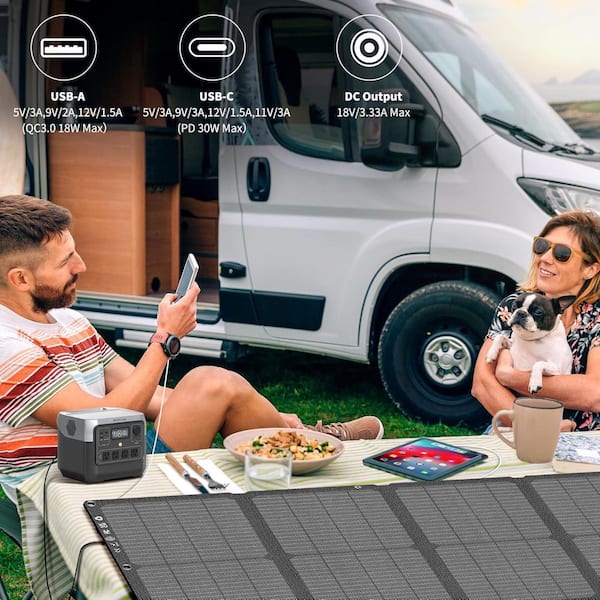 Vrbgify 60W Foldable Solar Panel Charger with USB-C, USB-A, DC