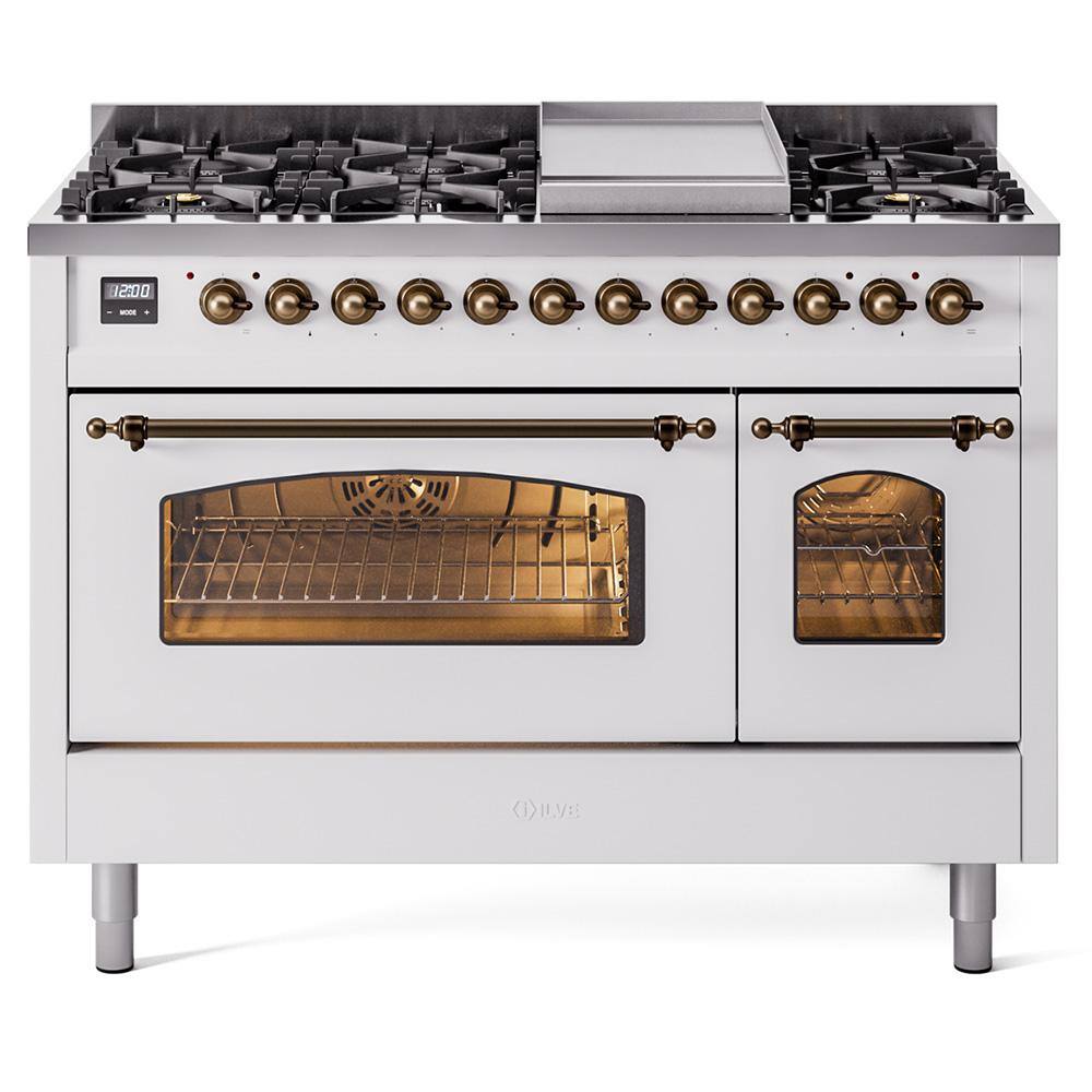 Nostalgie II 48 in. Dual Fuel Natural Gas Range with 8-Burnerss, Griddle, Burnished Trim in White price history on PriceWatchPro