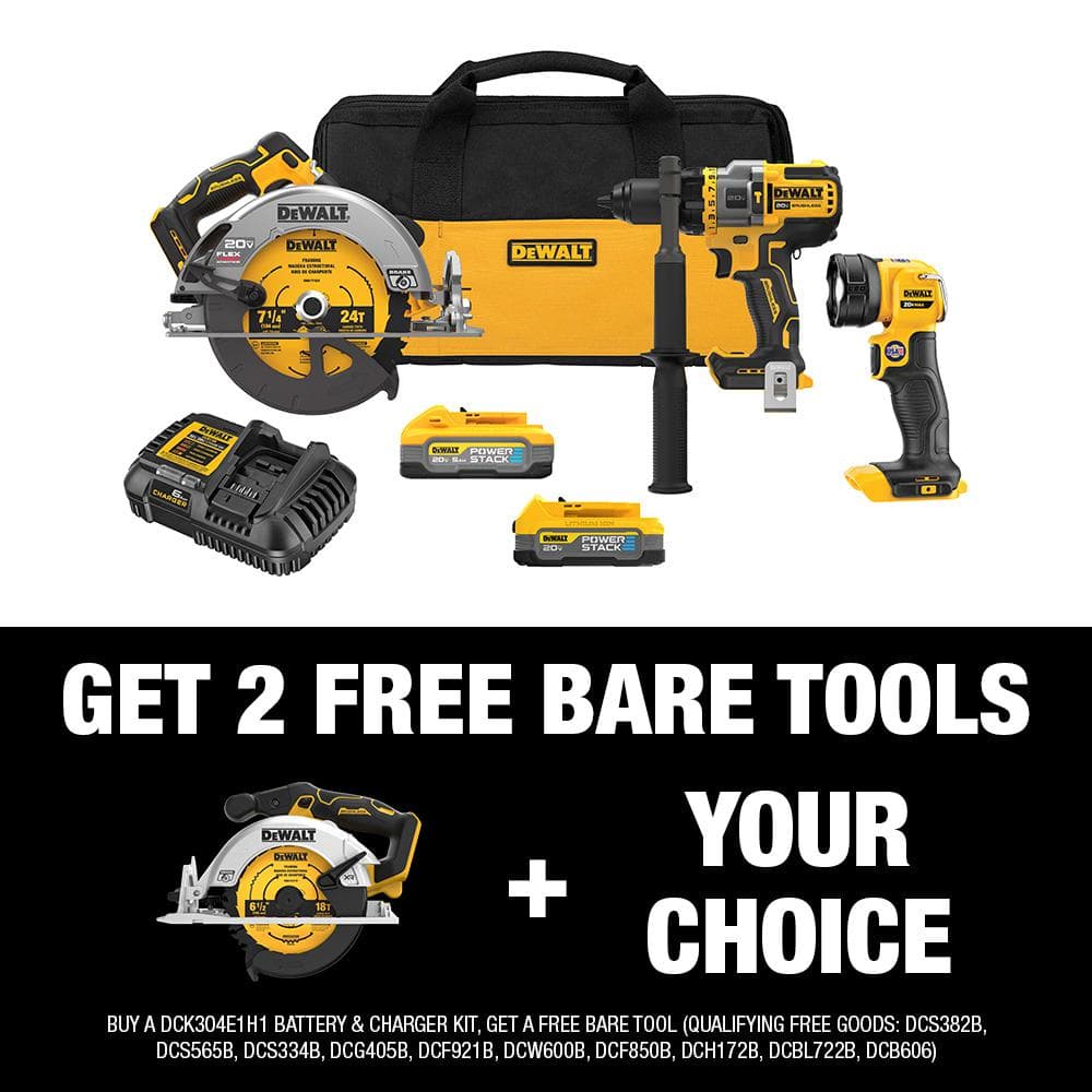 DEWALT 20V MAX Lithium-Ion Cordless 3-Tool Combo Kit and Brushless 6-1/2 in. Circular Saw with 5Ah Battery and 1.7Ah Battery -  DCK304E1H1W565B