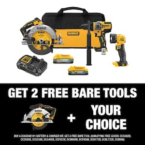 DEWALT 20V MAX Lithium-Ion Cordless 3-Tool Combo Kit and Brushless Compact 1/4  in. Impact Drive w/5Ah Battery and 1.7Ah Battery DCK304E1H1W850B - The Home  Depot