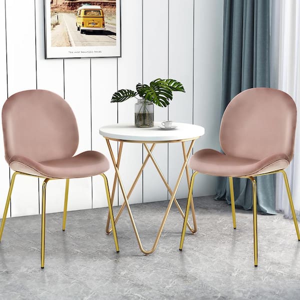 Costway Pink Velvet Accent Chairs, Blush Pink Velvet Dining Chairs And Table