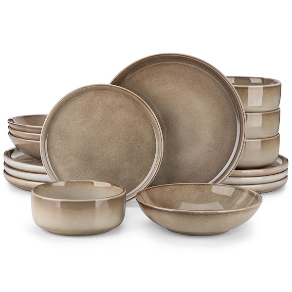 MALACASA 16-Piece Brown Stoneware Dinnerware Set Service for 4, Dinner Plates Dessert Plates Soup Plates and Cereal Bowls