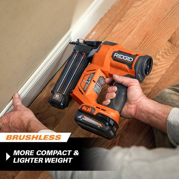 Ridgid 18V Brushless Cordless 18-Gauge 2-1/8 in. Brad Nailer with Brushless Cordless 1/2 in. Drill/Driver (Tools Only)
