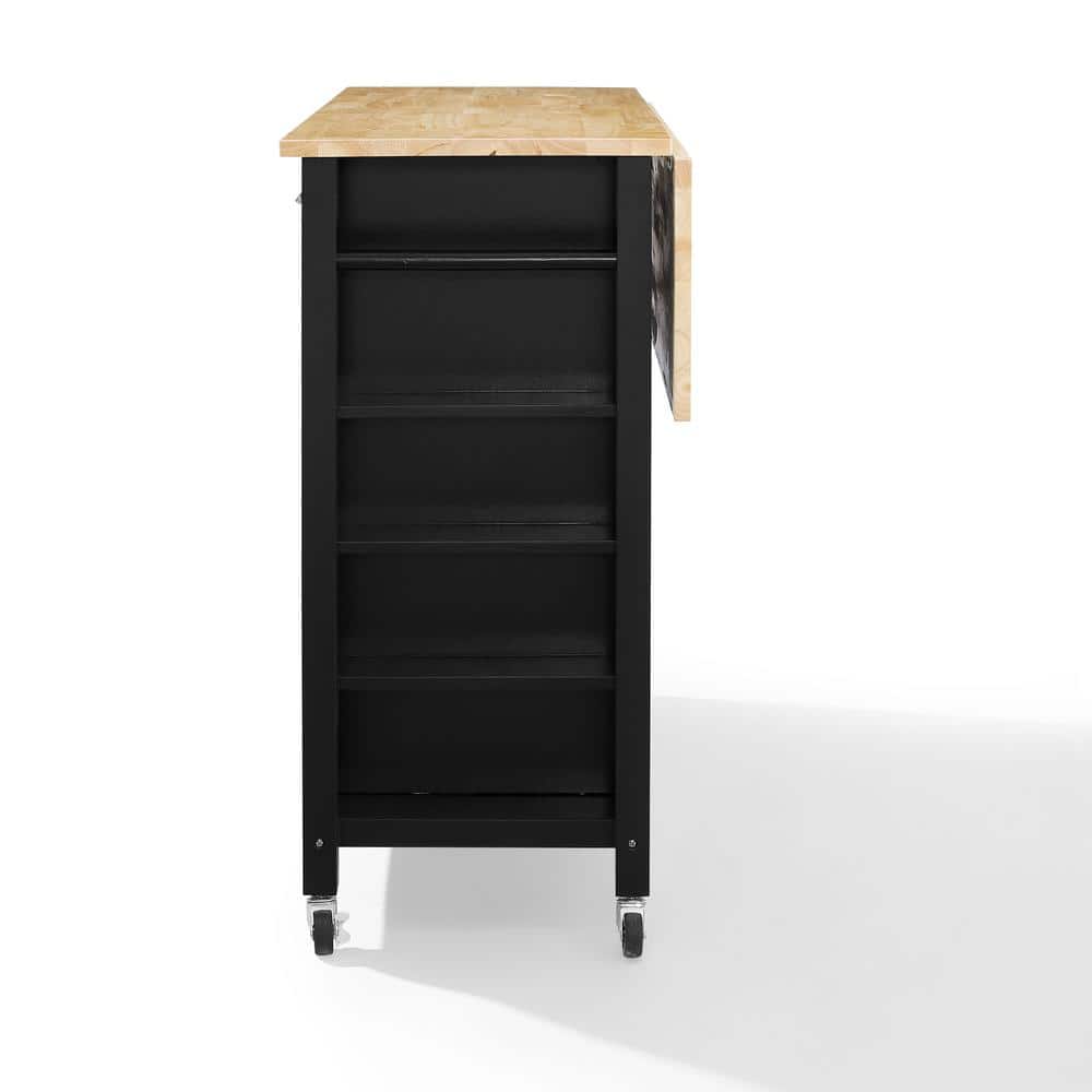 Black Wood Top Drop Leaf Kitchen Island Cart
