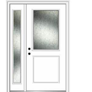 48 in. x 80 in. Right-Hand Inswing Rain Glass Primed Fiberglass Prehung Front Door on 4-9/16 in. Frame