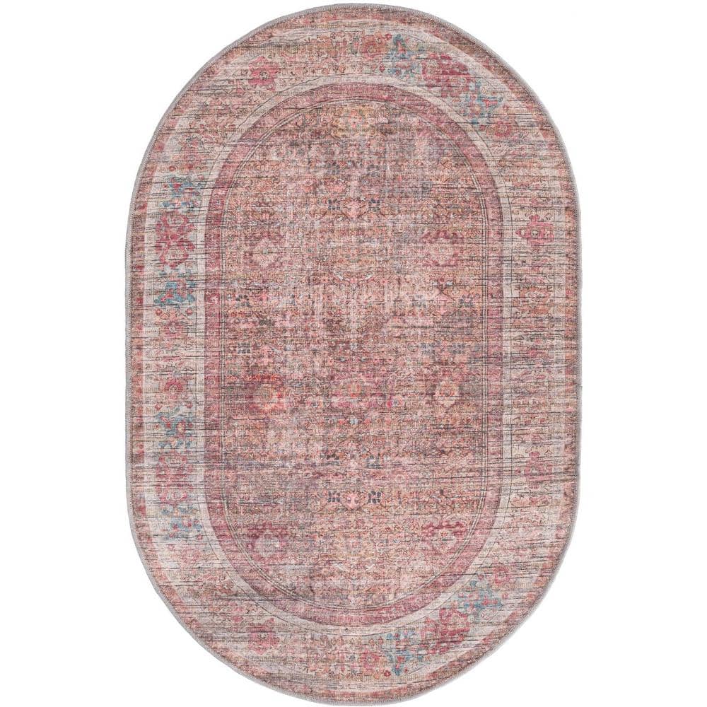 Unique Loom Nostalgia Euphoria Rust Red and Brown 4 ft. x 6 ft. Oval ...