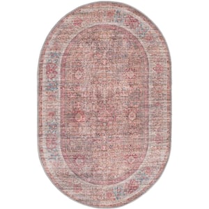 Nostalgia Euphoria Rust Red and Brown 4 ft. x 6 ft. Oval Machine Washable Area Rug