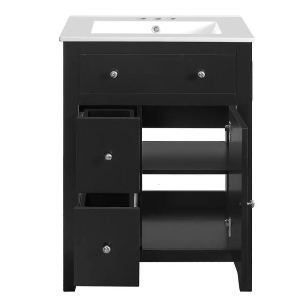 Polibi 24 in. Freestanding Black Bath Vanity with White Ceramic