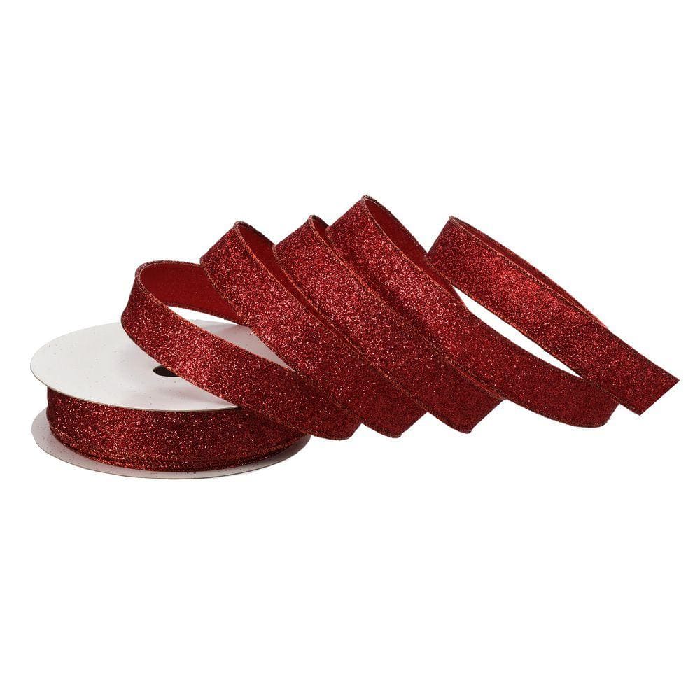 Regency International 1 in. x 20Y Red Wired Glitter Satin Christmas ...