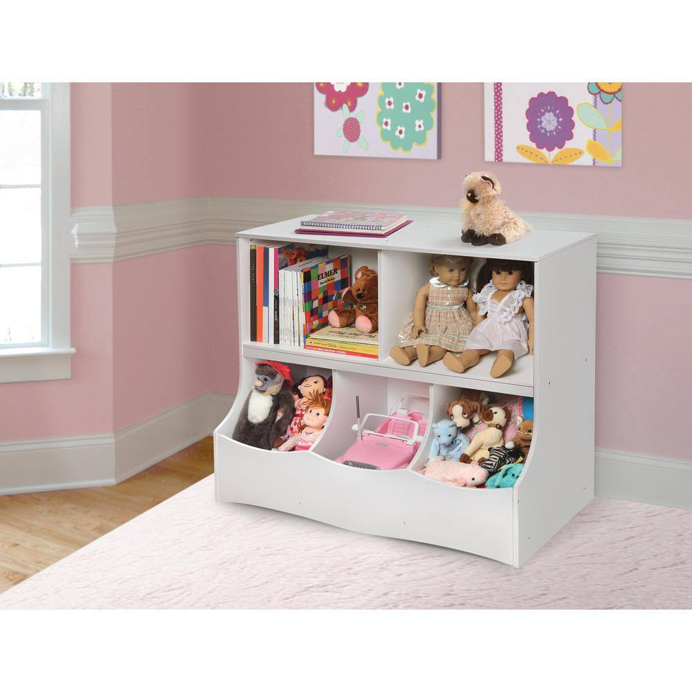 White MDF Kids Toy Storage Organizer with Cubby Bins