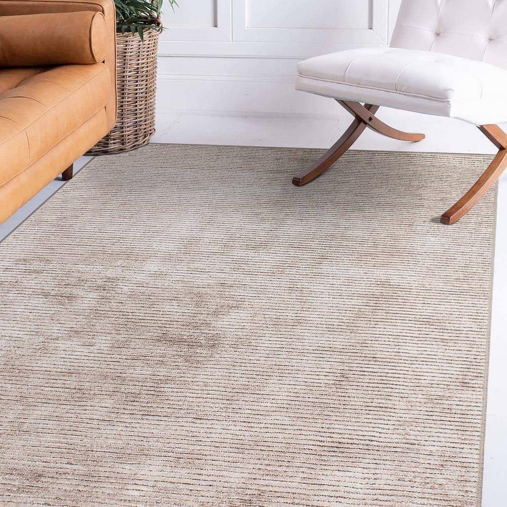 Beige Stripe Synthetic Flat Woven 10' x 14' Area Rug