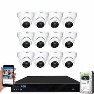 16-Channel 8MP 4TB NVR Security Camera System 12 Wired Turret Cameras 2.8 mm Fixed Lens Human/Vehicle Detection Mic