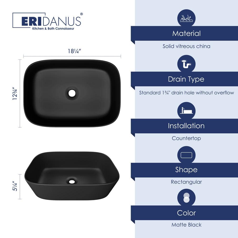 Salerno Matte Black Ceramic Rectangular Vessel Sink