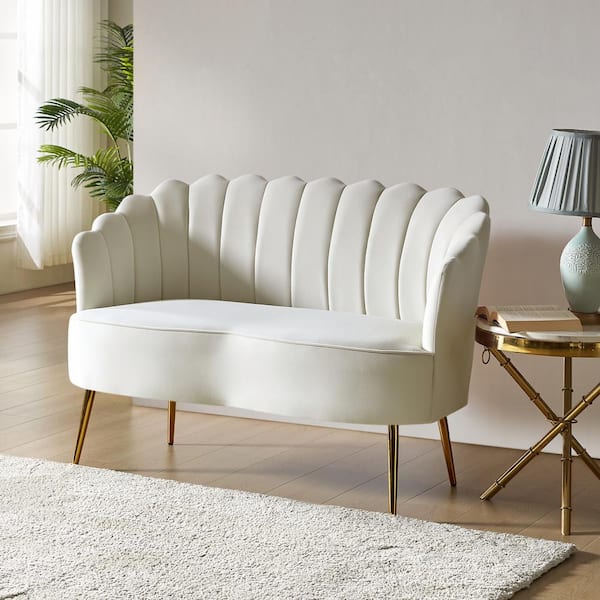 JAYDEN CREATION Yeran Velvet 50.2 in. Ivory 2-Seats Loveseat