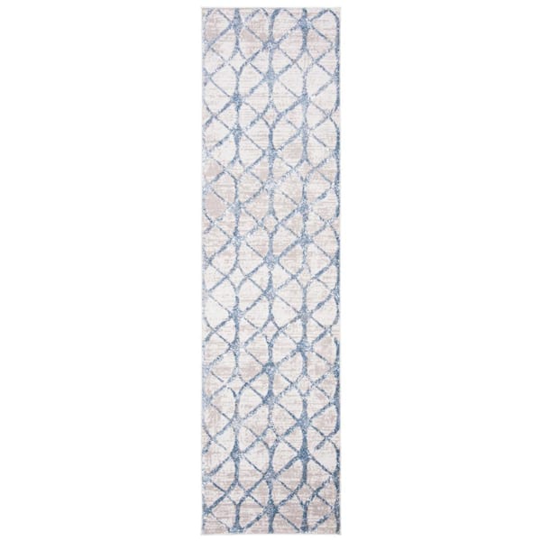 Amelia Gray/Blue 2 ft. x 20 ft. Interlaced Geometric Runner Rug