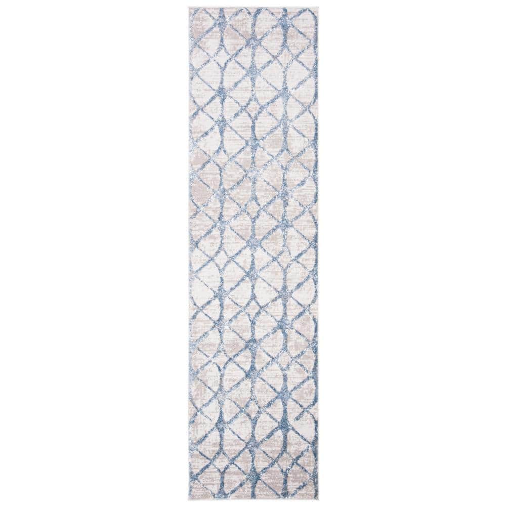 Hand-Knotted Grey/Blue Synthetic Easy-Care Area Rug