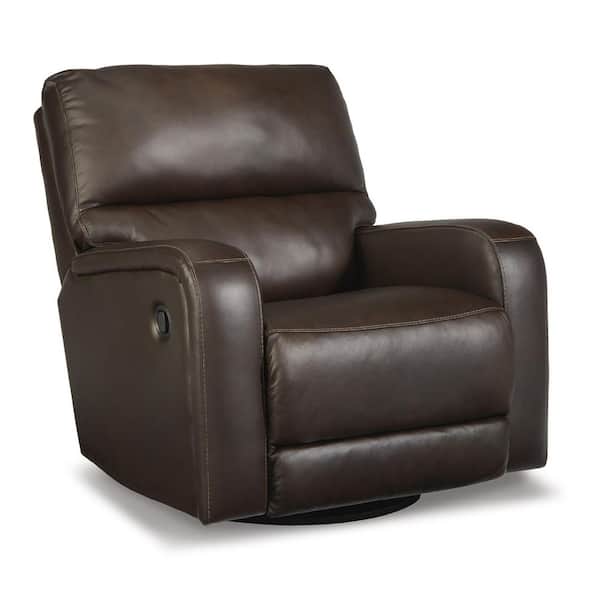 Emberla Brown Leather Match Swivel Glider Rocker Recliner