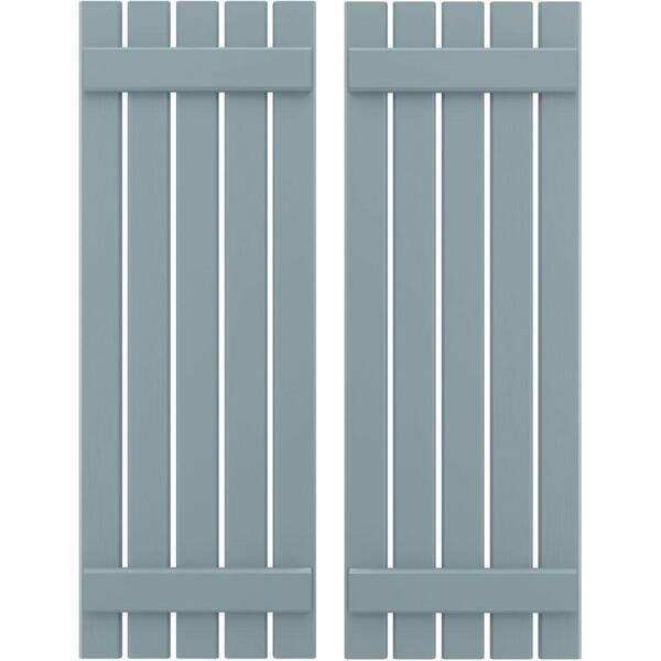 Ekena Millwork 19-1/2 in. W x 35 in. H Americraft 5-Board Exterior Real Wood Spaced Board and Batten Shutters in Peaceful Blue