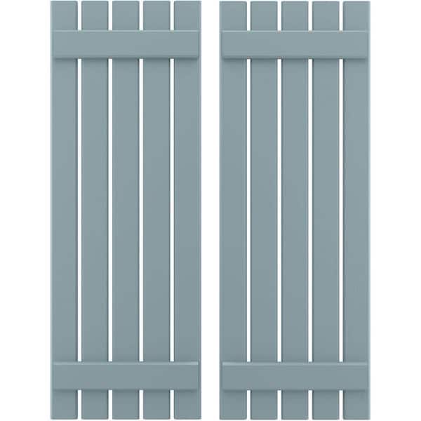 Ekena Millwork 19-1/2 in. W x 83 in. H Americraft 5-Board Exterior Real Wood Spaced Board and Batten Shutters in Peaceful Blue