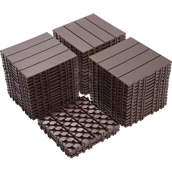 Tidoin Outdoor 1 ft. x 1 ft. Composite Interlocking Tile Deck Tile in Light Coffee (44 Per Box)