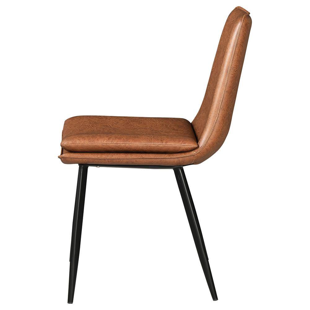 Rustic Brown Faux Leather Upholstered Side Chair with Black Metal Legs