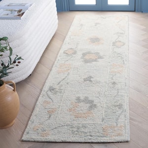 Abstract Beige/Gray 2 ft. x 8 ft. Border Distressed Floral Runner Rug