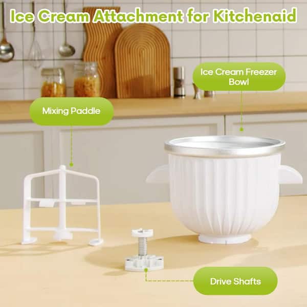 GVODE 2 qt. White Ice Cream Maker Attachment with KitchenAid