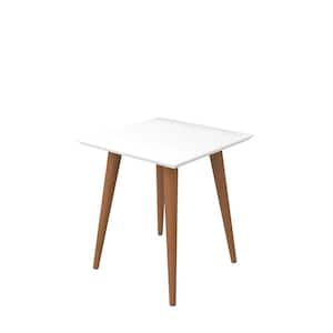 Utopia 19.68 in. H White Gloss and Maple Cream Square End Table with Splayed Wooden Legs