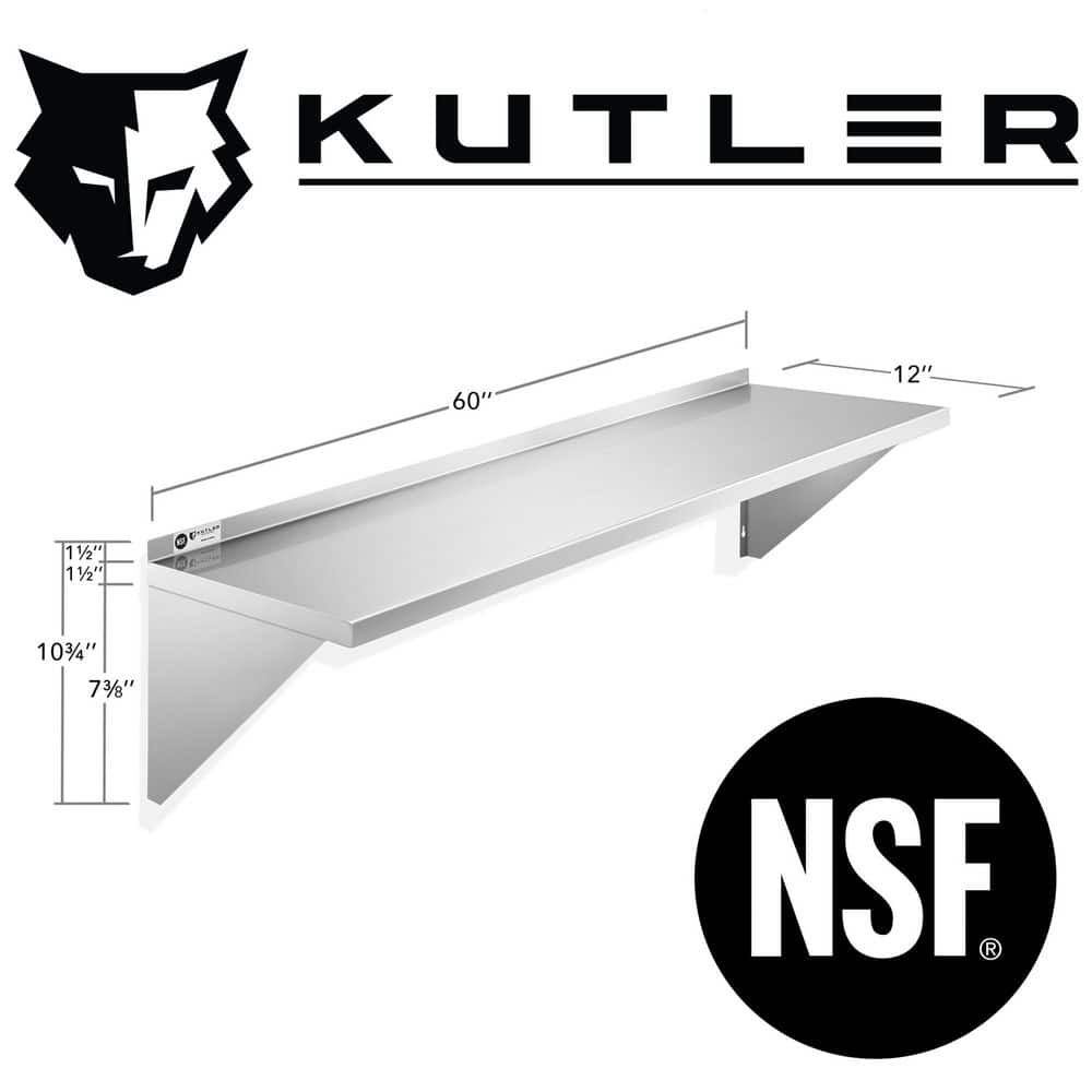 KUTLER 12" x 60" Stainless Steel Wall Mount Kitchen Shelf