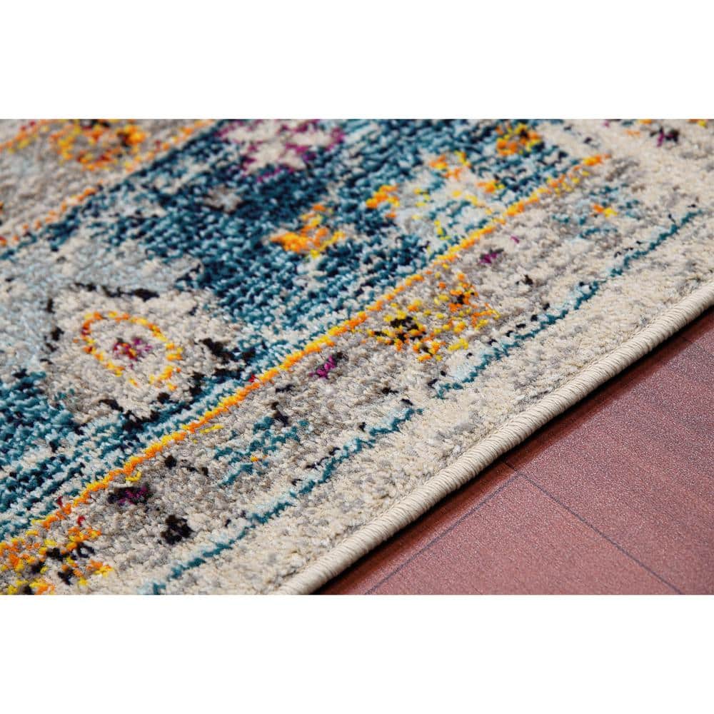 Blue and Orange Reversible Synthetic Rectangular Area Rug
