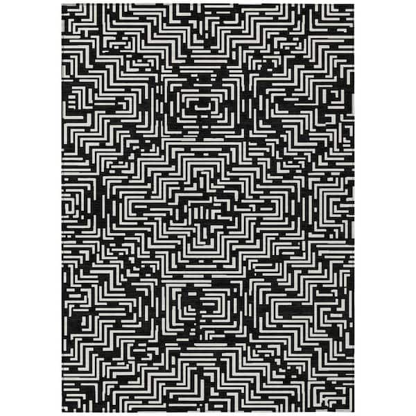 Chantille Machine Washable Indoor/Outdoor Abstract ACN2664 Black 10 ft. x 14 ft. Area Rug