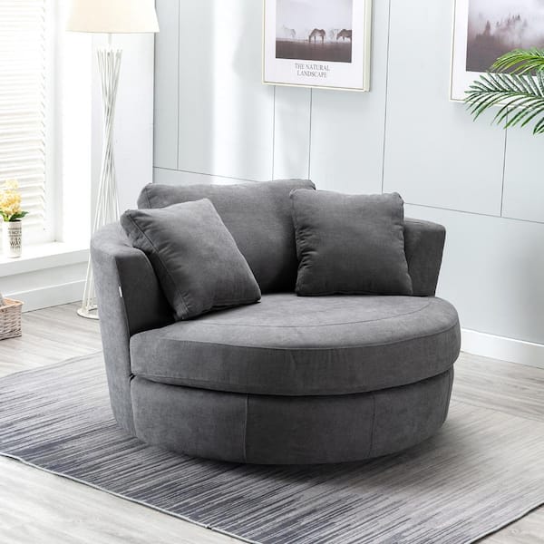 Kinwell Dark Gray Elegant Round Swivel, Oversized Round Swivel Chair