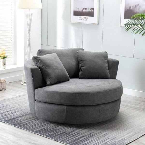 Dark Gray Elegant Round Swivel Barrel Chair