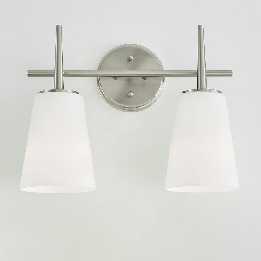 Brushed Nickel 2-Light Vanity with Opal Glass Shades