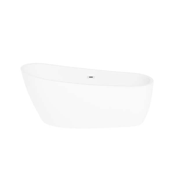 Satico 63 in. Contemporary Design Acrylic Soaking SPA Tub Non-Whirlpool Freestanding Bathtub in White