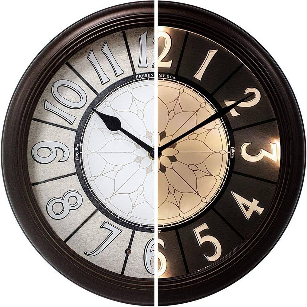 12 in. Modern Oil Rubbed Bronze Analog Metal Lighted Wall Clock with Smart 