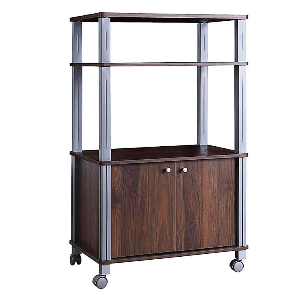 Rolling Microwave Rack Stand with Storage Shelves for Kitchen and Dining Room, Walnut