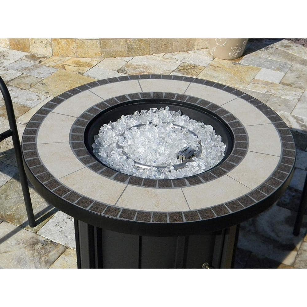 Round Black Tile Top Gas Fire Pit Table
