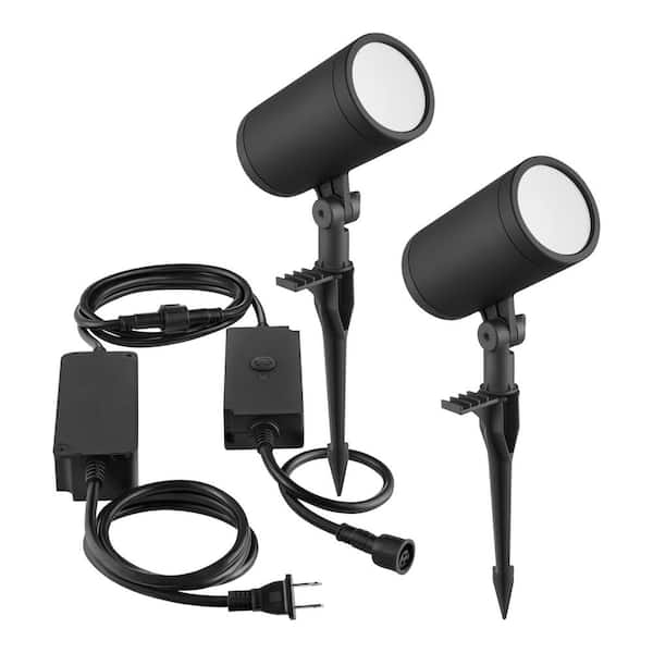 Smart Black RGBw Hardwired Integrated LED Outdoor Spotlight Kit with Transformer Powered by Hubspace (2-Pack)