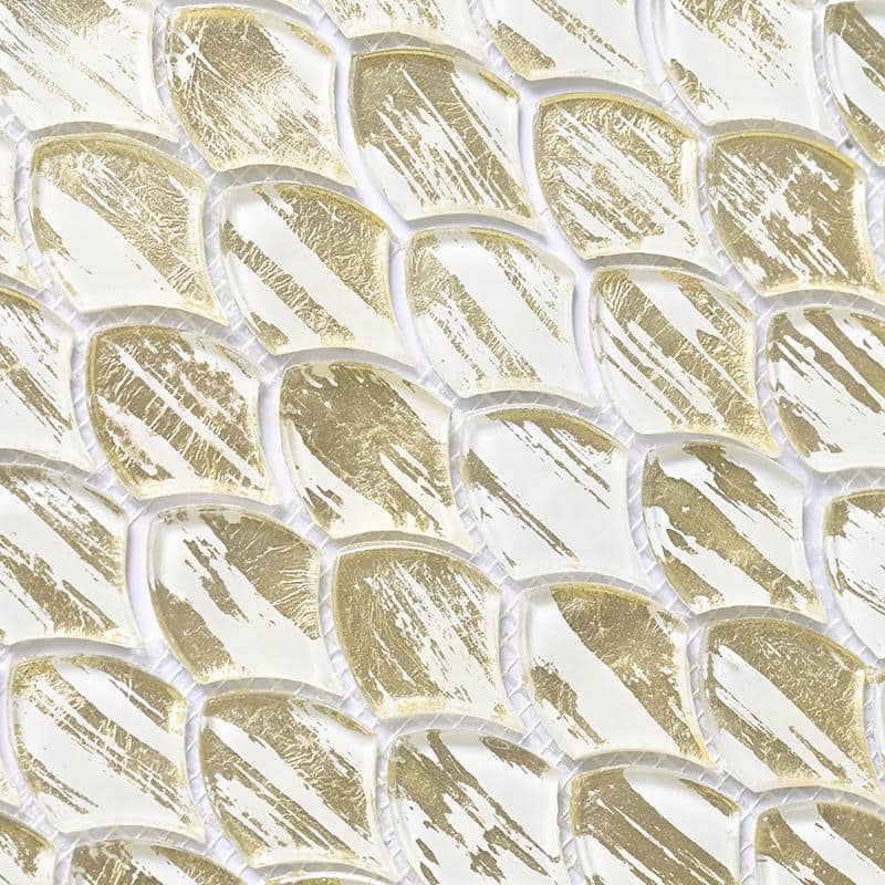 Majeste Glossy Gold and White Glass Mosaic Wall and Floor Tile