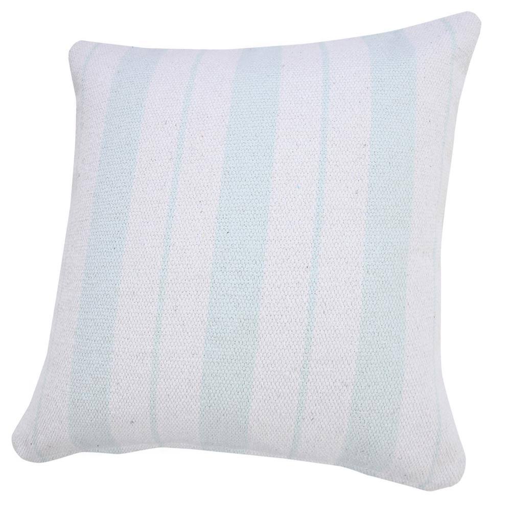 Bright Blue and White Cotton Striped 20'' Square Throw Pillow