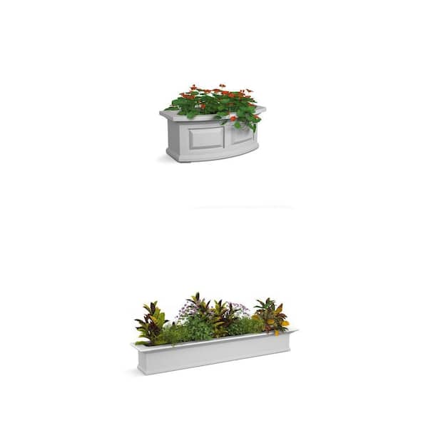 Nantucket 24 in. x 11.5 in. and Yorkshire 72 in. x 12 in. Self-Watering White Window Box Combo (2 Piece)
