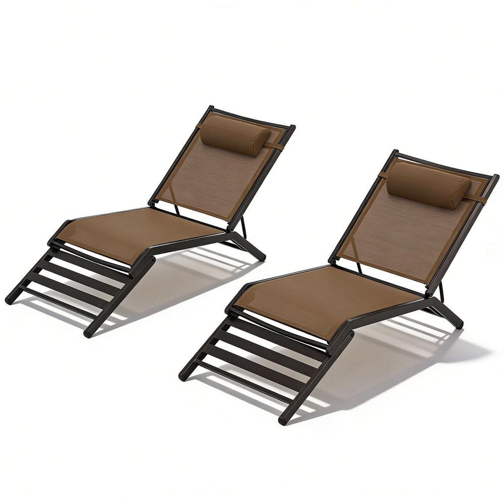 Set of 2 Steel Outdoor Chaise Lounge with Adjustable Back Textilene Patio Tanning Chair for Deck Lawn Poolside Backyard price history on PriceWatchPro