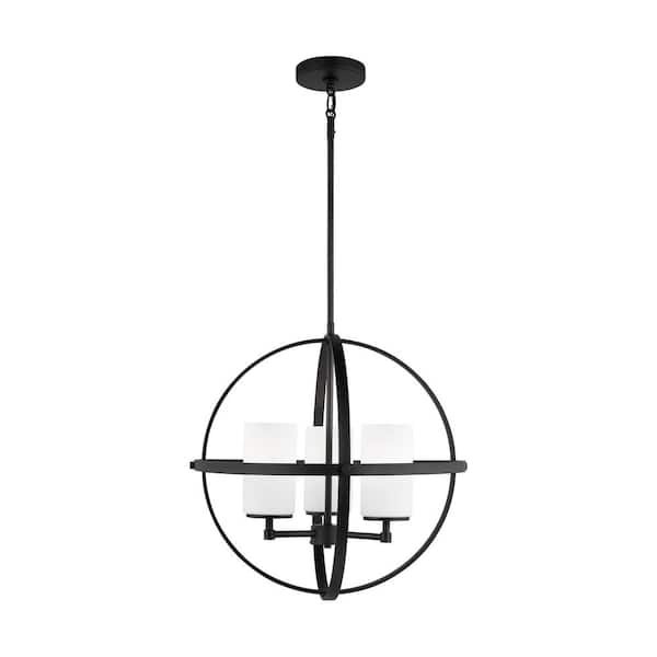 Generation Lighting Alturas 3-Light Midnight Black Modern Hanging Globe Chandelier with LED Bulbs
